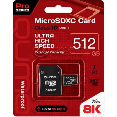   MicroSD 8K 512gb Qumo UHS-1 U3 Pro seria +  SD - 